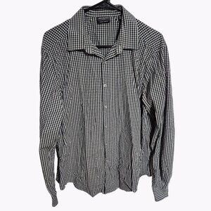 Van Heusen Flex3 Slim Fit Button Front Shirt Mens Size Large Gray Plaid